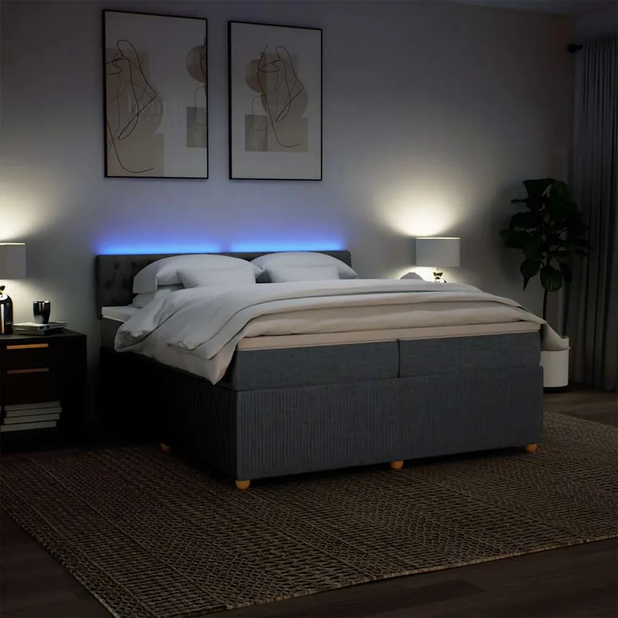 Sommier à lattes de lit avec matelas Gris foncé 200x200cm Tissu - 5