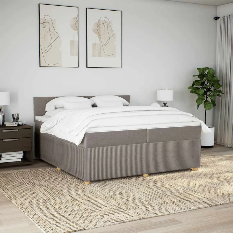 Sommier à lattes de lit avec matelas Taupe 200x200 cm Tissu - 4