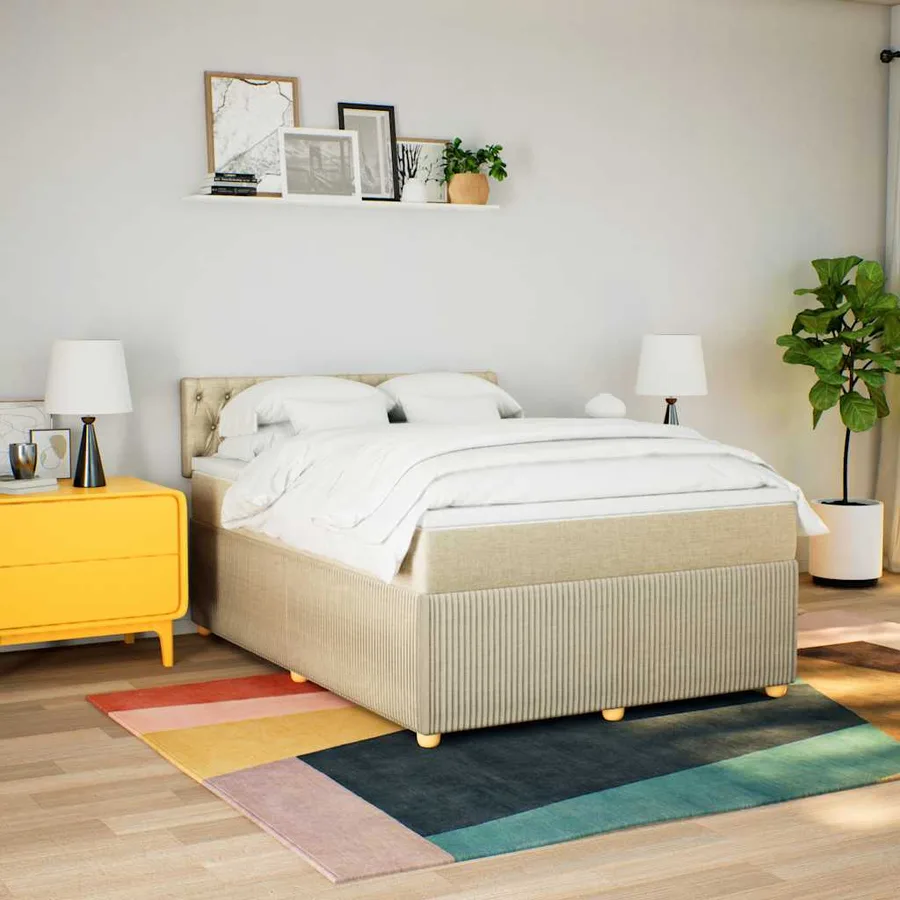 Sommier à lattes de lit avec matelas Crème 140x190 cm Tissu - 4