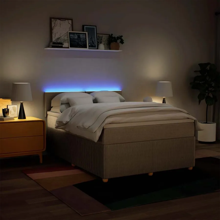 Sommier à lattes de lit avec matelas Crème 140x190 cm Tissu - 5