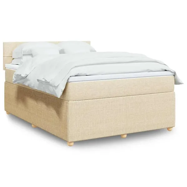 Sommier à lattes de lit avec matelas Crème 140x190 cm Tissu