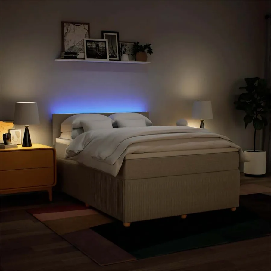 Sommier à lattes de lit avec matelas Crème 140x190 cm Tissu - 5