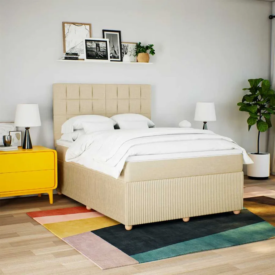 Sommier à lattes de lit avec matelas Crème 140x190 cm Tissu - 3