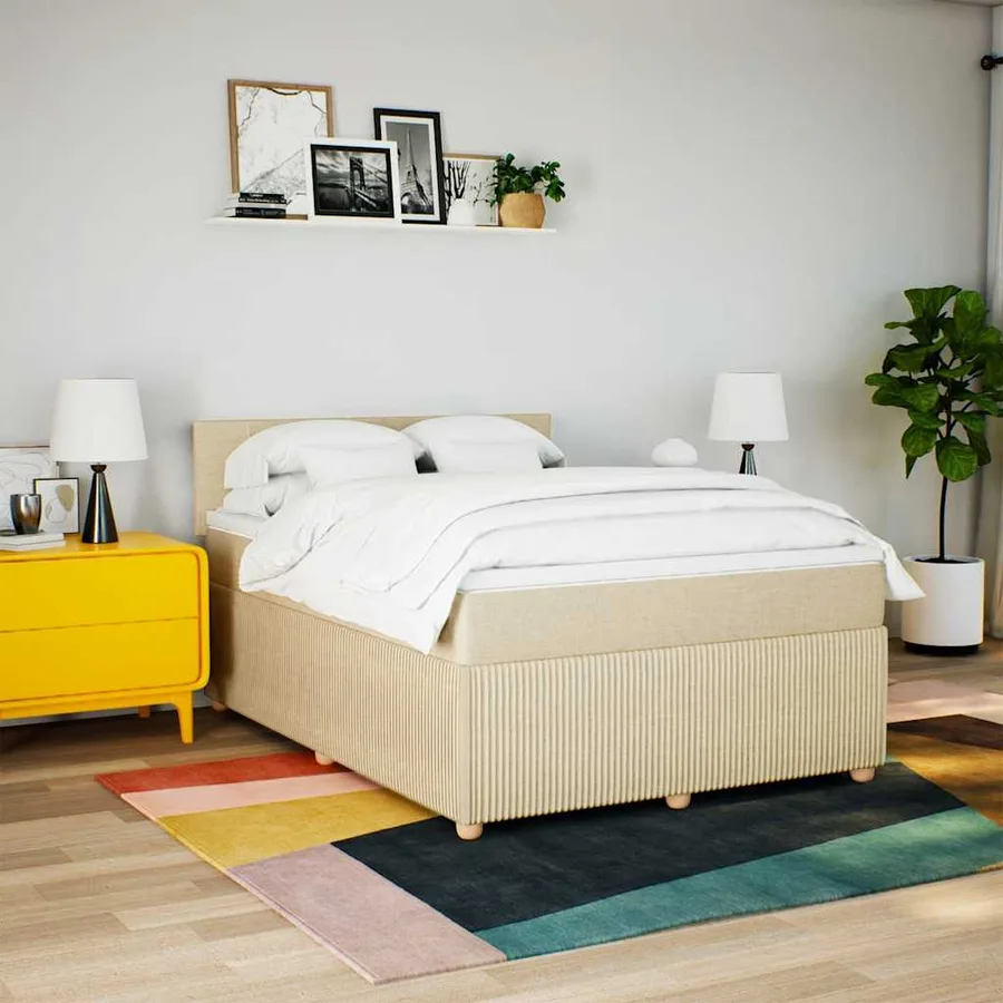 Sommier à lattes de lit avec matelas Crème 160x200 cm Tissu - 4