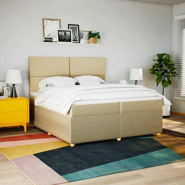 Sommier à lattes de lit avec matelas Crème 200x200 cm Tissu