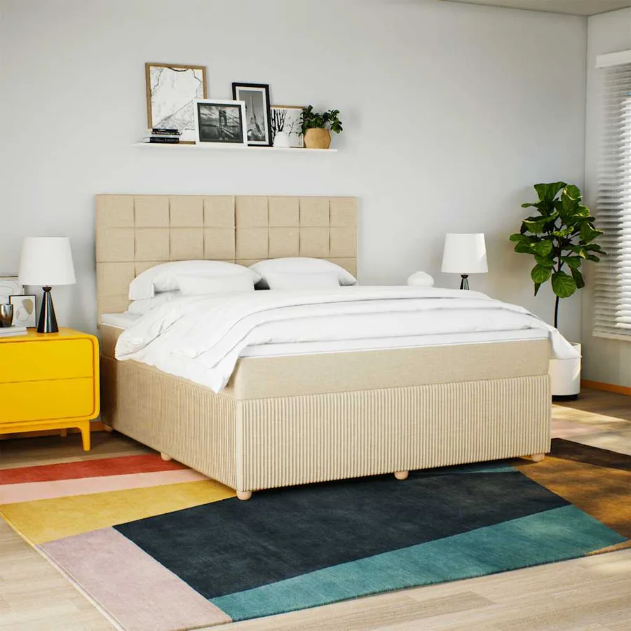 Sommier à lattes de lit avec matelas Crème 180x200 cm Tissu - 5
