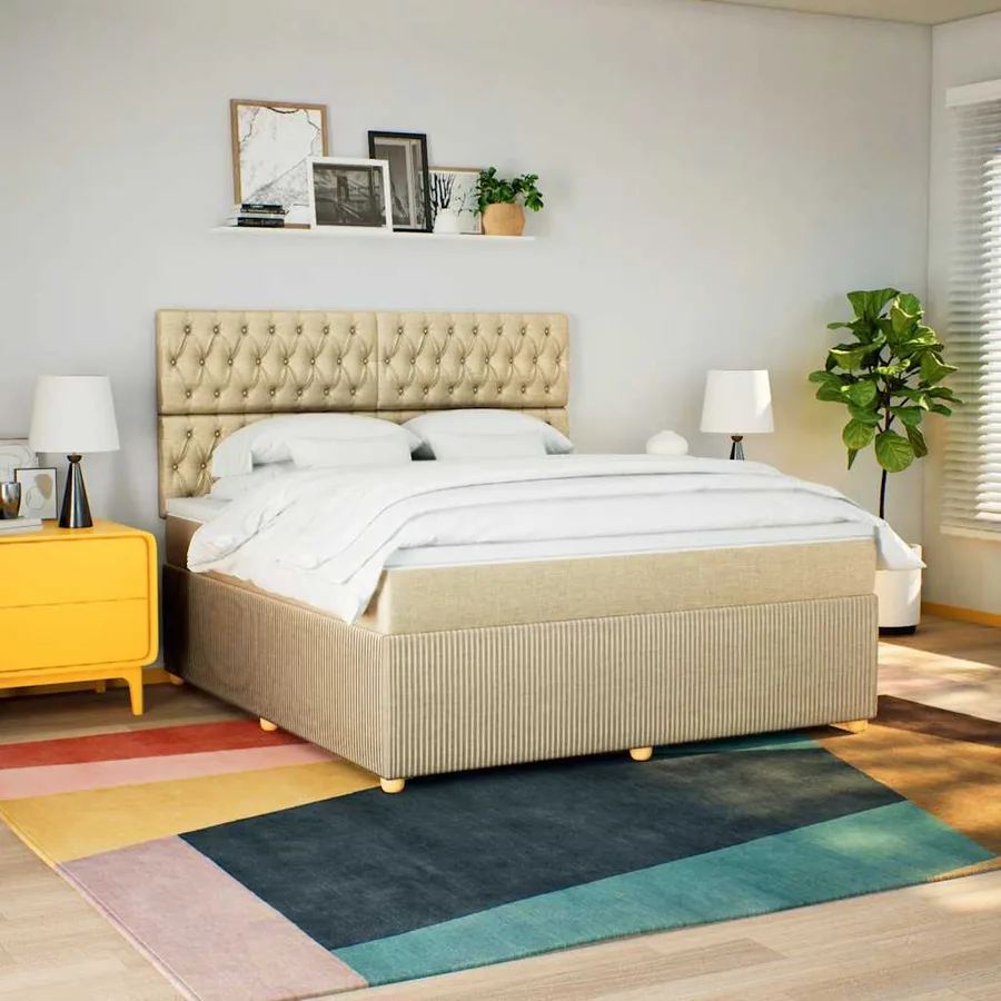 Sommier à lattes de lit avec matelas Crème 180x200 cm Tissu - 3