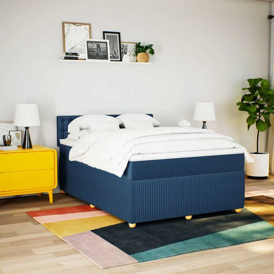 Sommier à lattes de lit avec matelas Bleu 160x200 cm Tissu - 3