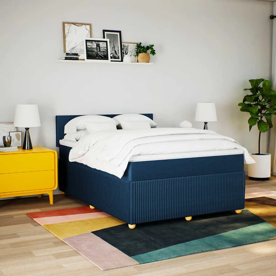 Sommier à lattes de lit avec matelas Bleu 160x200 cm Tissu - 4