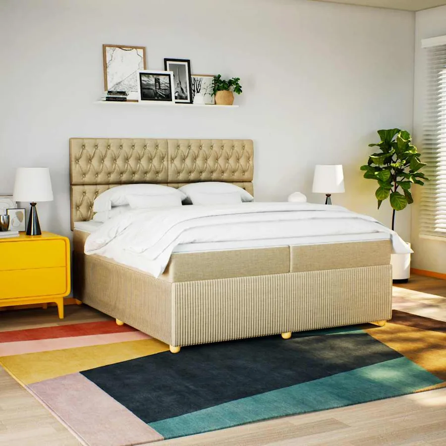 Sommier à lattes de lit avec matelas Crème 200x200 cm Tissu - 5