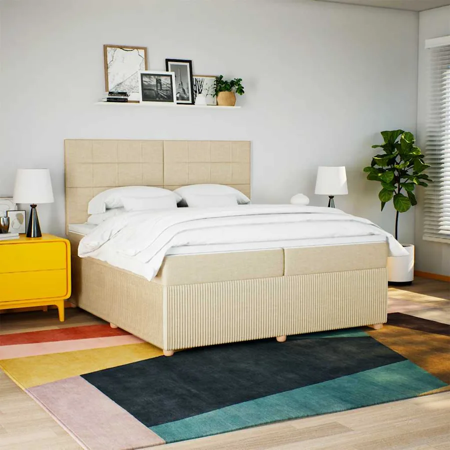 Sommier à lattes de lit avec matelas Crème 200x200 cm Tissu - 5
