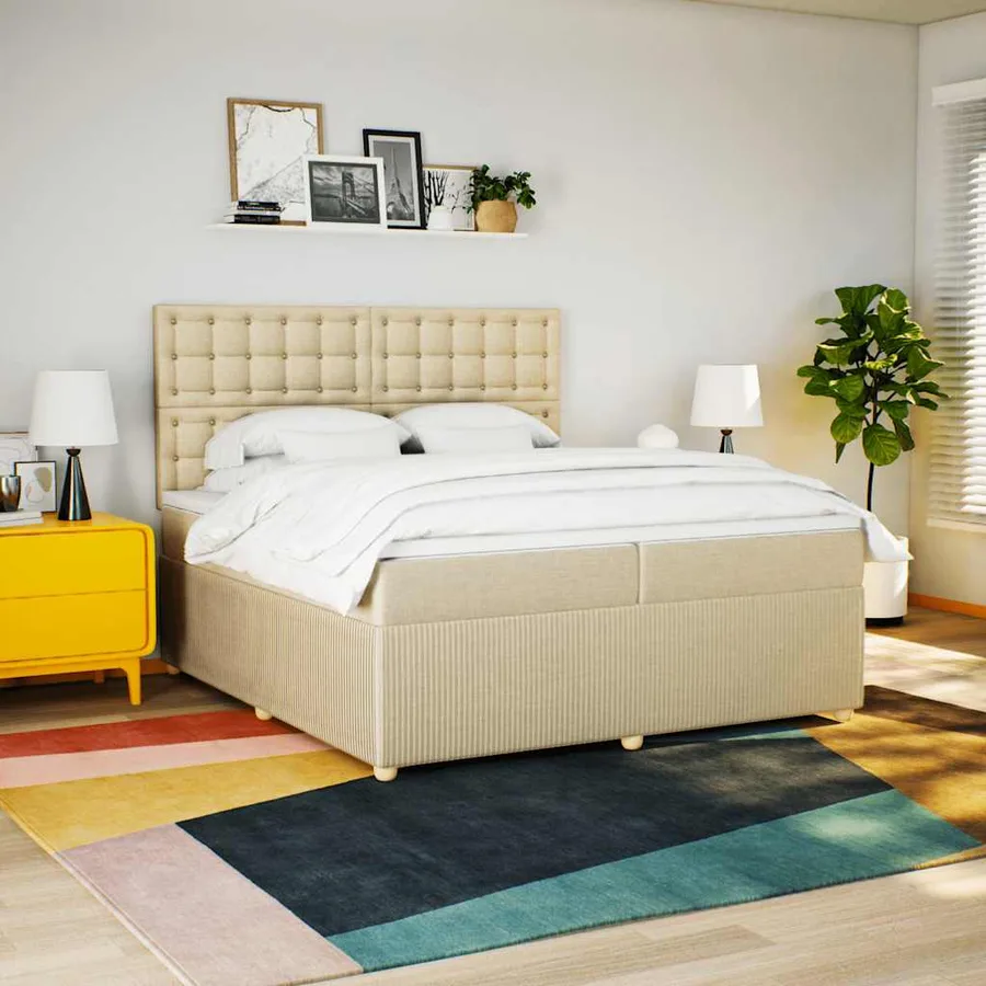 Sommier à lattes de lit avec matelas Crème 200x200 cm Tissu - 5