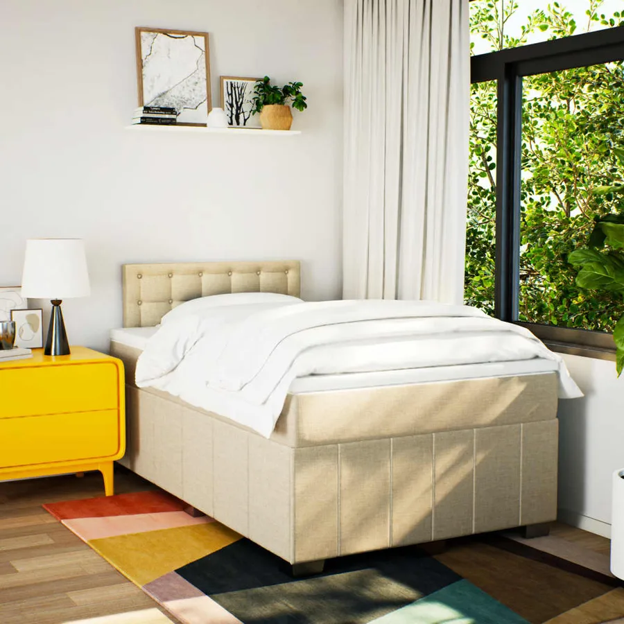Sommier à lattes de lit avec matelas Crème 120x200 cm Tissu - 4