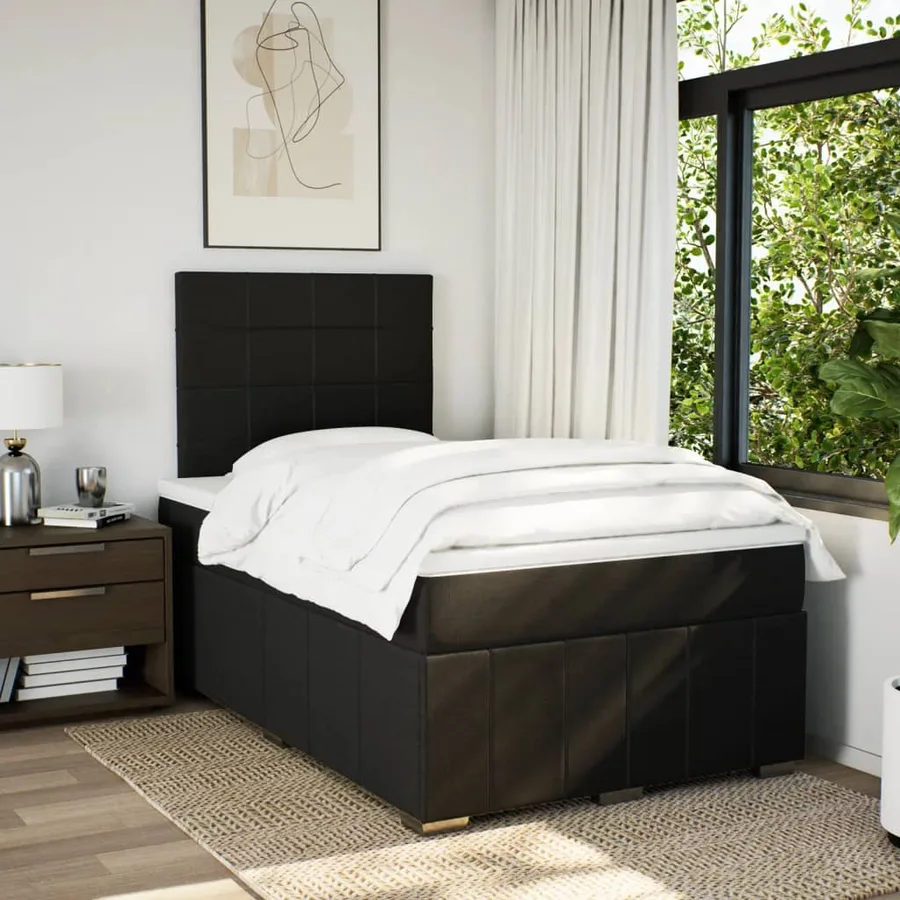 Sommier à lattes de lit avec matelas Noir 120x200 cm Tissu - 3
