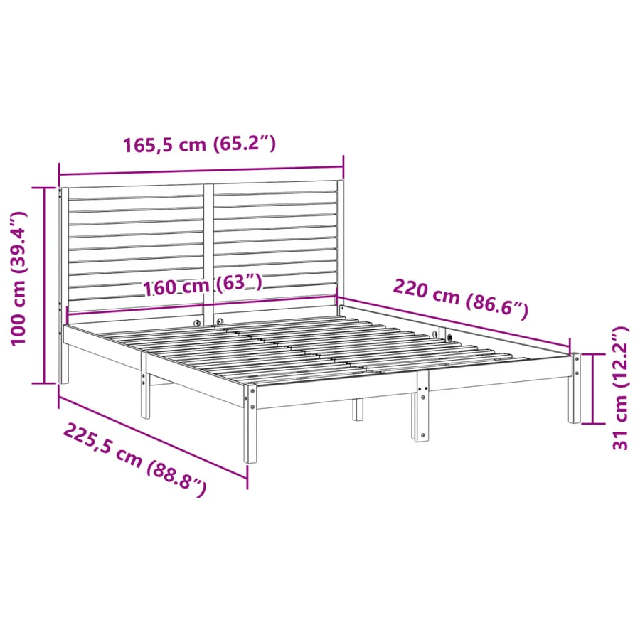 Cadre de lit extra long sans matelas 160x220 cm bois massif - 9