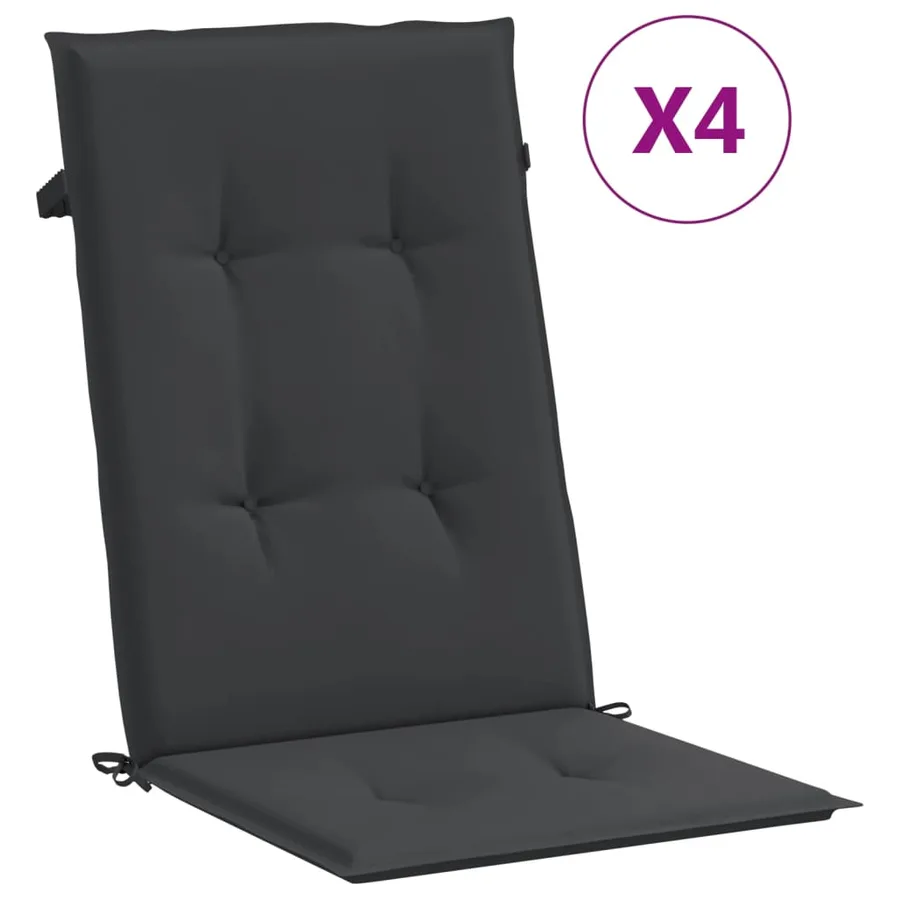 Coussins de chaise de jardin à dossier haut lot de 4 noir tissu - 2