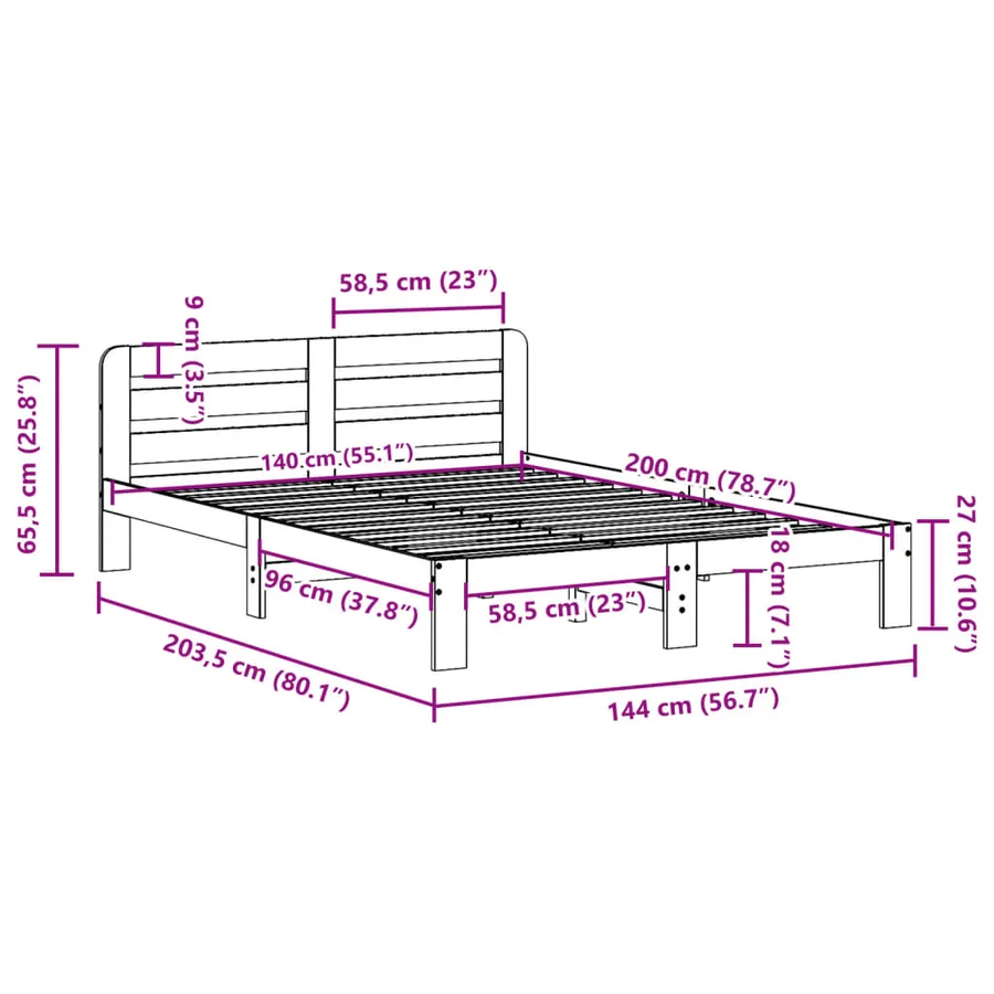Cadre de lit sans matelas cire marron 140x200cm bois pin massif - 9