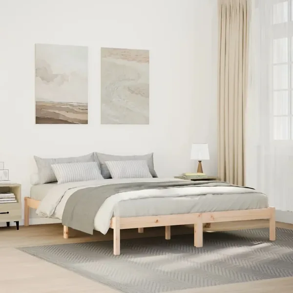 Cadre de lit extra long sans matelas 140x210 cm bois massif pin