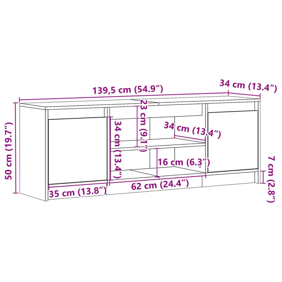 Meuble TV avec LED gris béton 139,5x34x50 cm bois d'ingénierie - 14