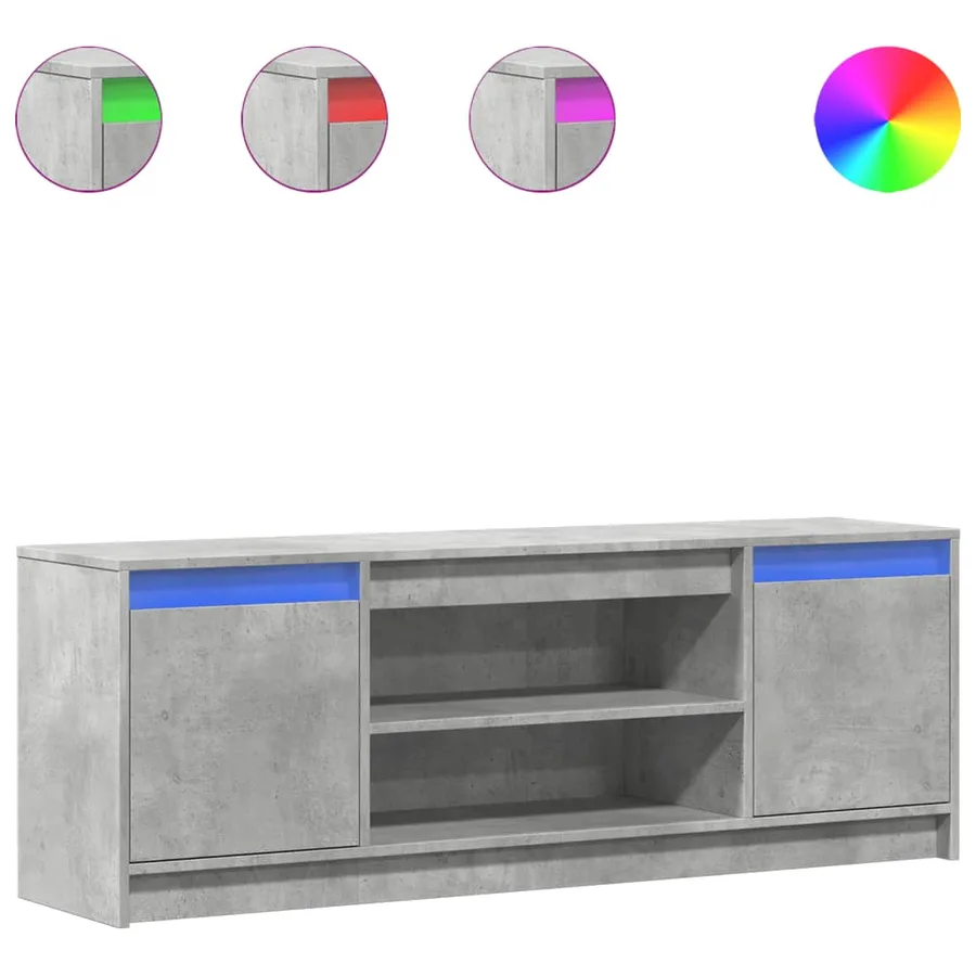 Meuble TV avec LED gris béton 139,5x34x50 cm bois d'ingénierie - 2
