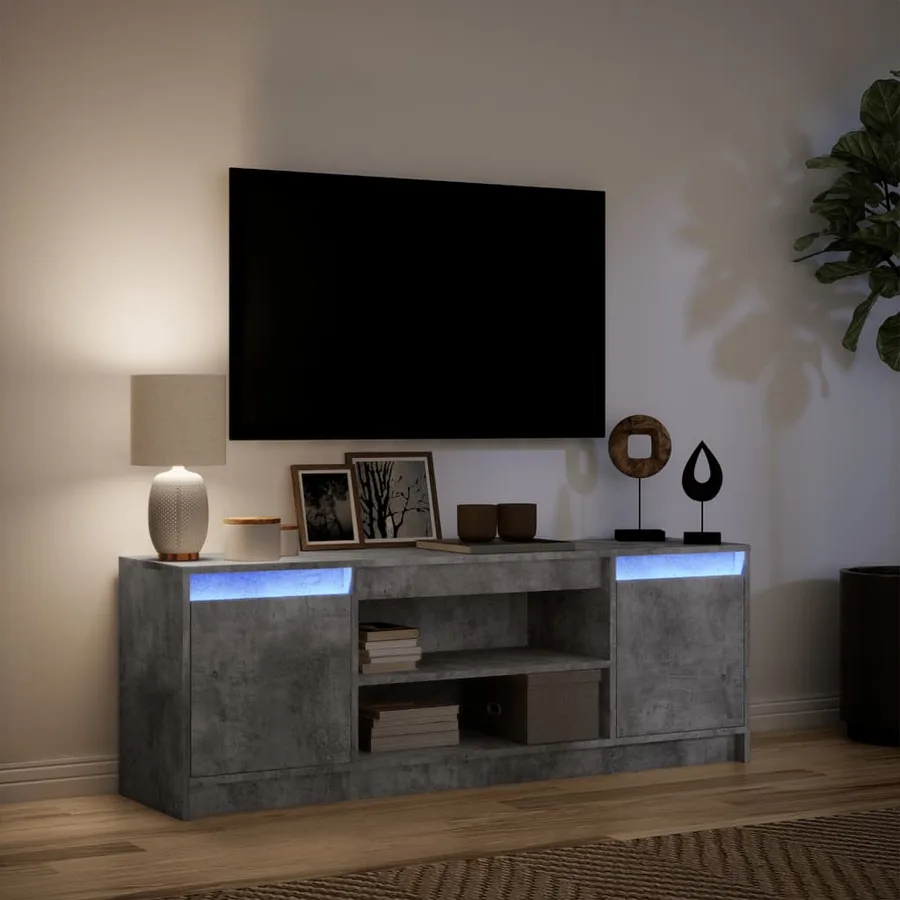 Meuble TV avec LED gris béton 139,5x34x50 cm bois d'ingénierie - 5