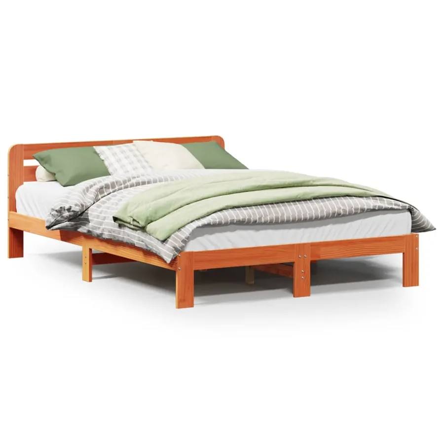 Cadre de lit sans matelas cire marron 120x190cm bois pin massif - 2