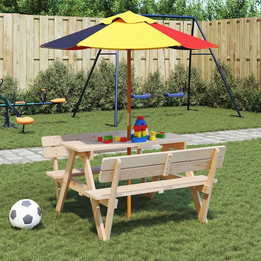 Table de pique-nique pour 4 enfants avec trou de parasol sapin - 3