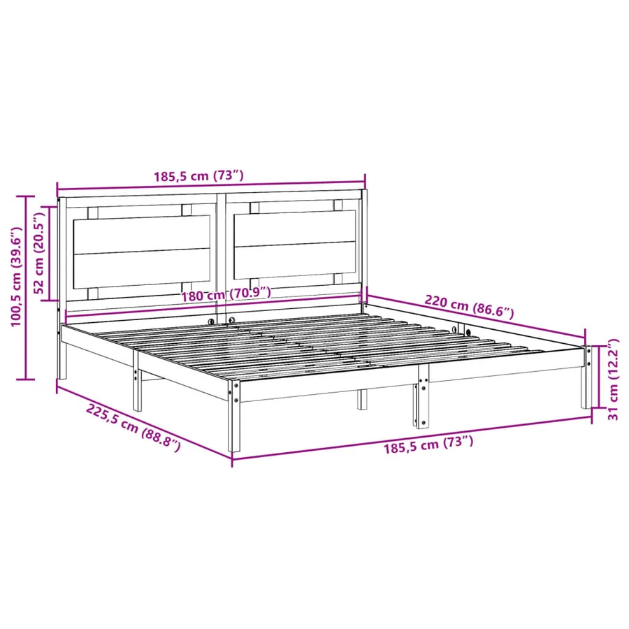 Cadre de lit extra long sans matelas 180x220 cm bois massif - 9