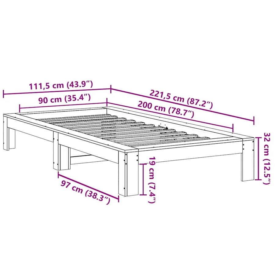 Cadre de lit sans matelas 90x200 cm bois de pin massif - 8