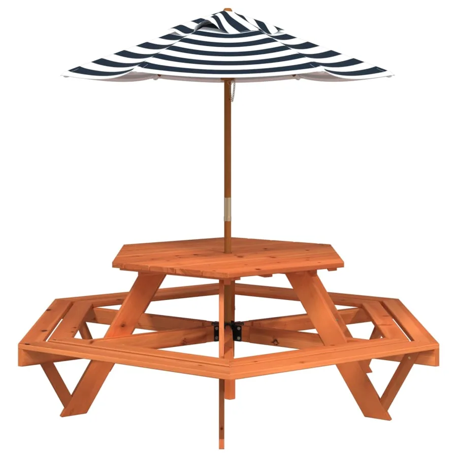 Table de pique-nique pour 6 enfants avec parasol hexagone sapin - 2