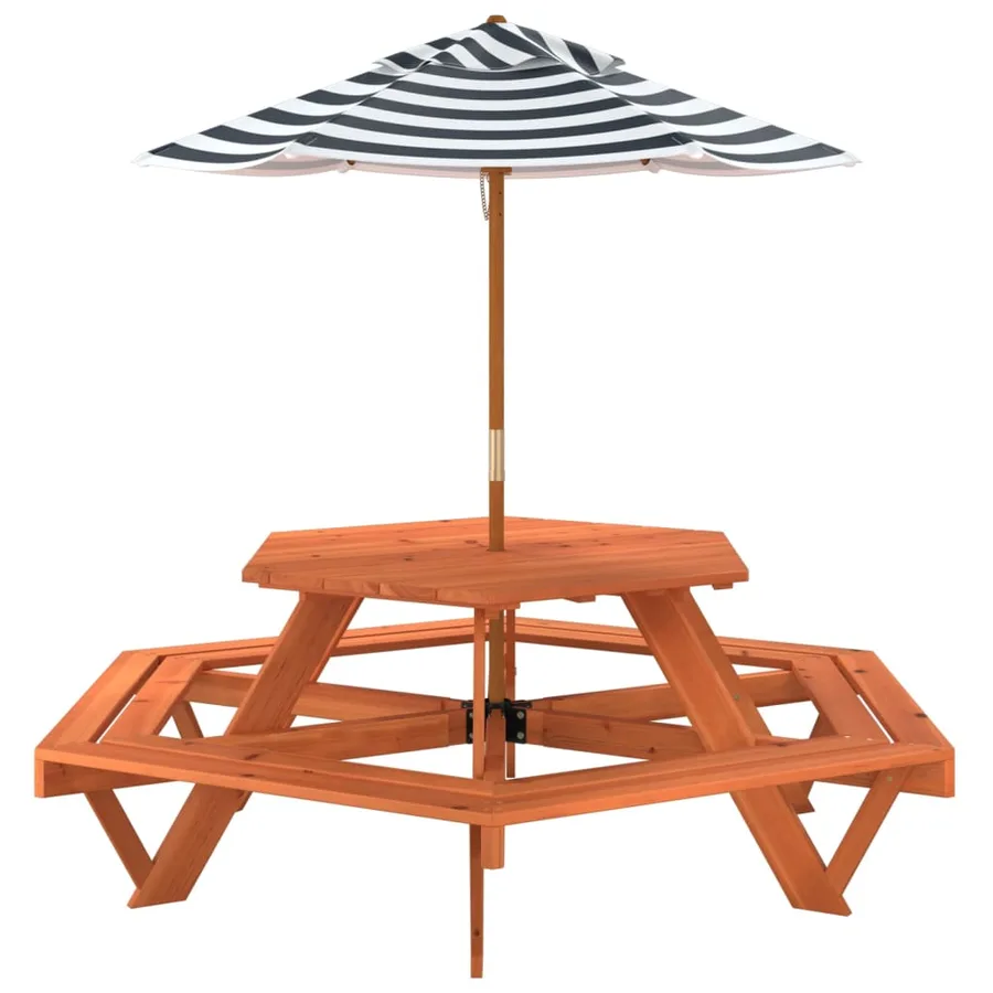 Table de pique-nique pour 6 enfants avec parasol hexagone sapin - 5