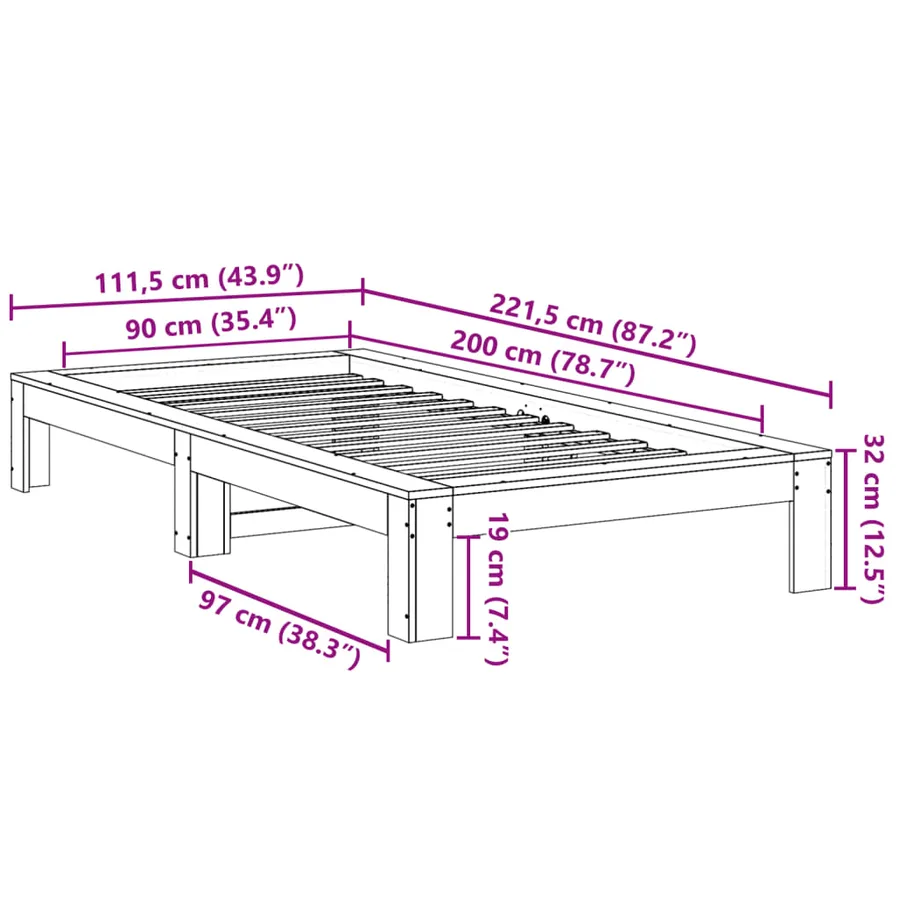 Cadre de lit sans matelas cire marron 90x200 cm bois pin massif - 8