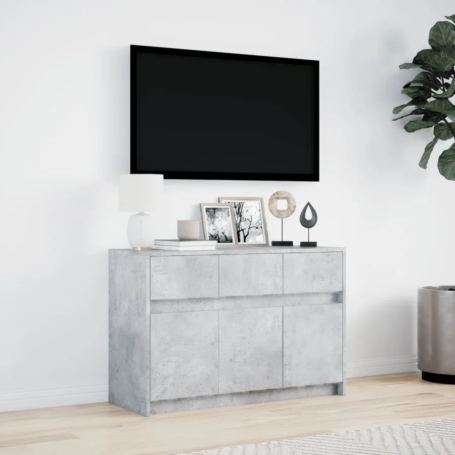 Meuble TV avec LED gris béton 91x34x61 cm bois d'ingénierie - 4