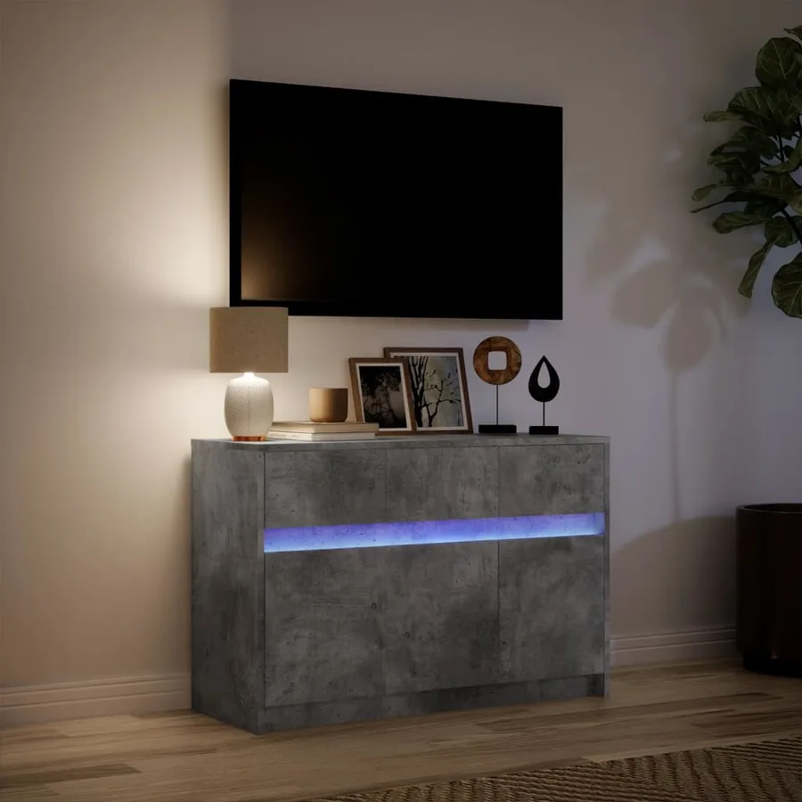 Meuble TV avec LED gris béton 91x34x61 cm bois d'ingénierie - 5