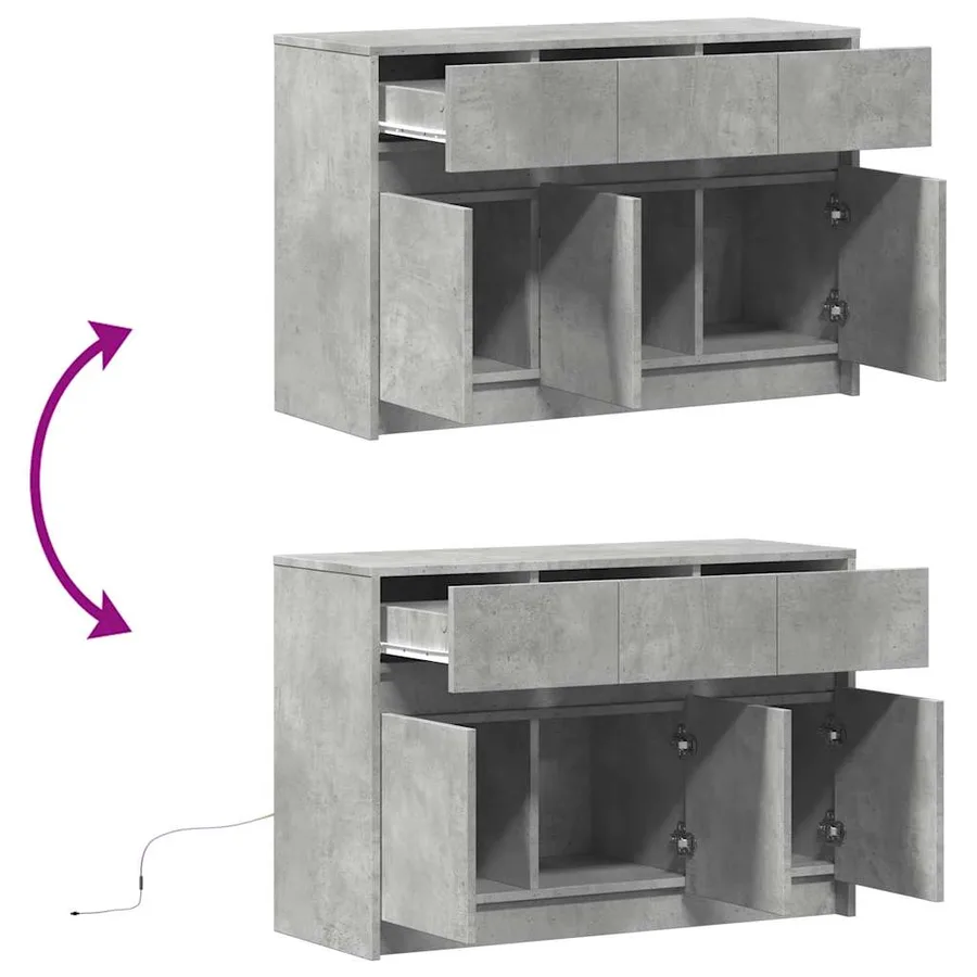 Meuble TV avec LED gris béton 91x34x61 cm bois d'ingénierie - 9