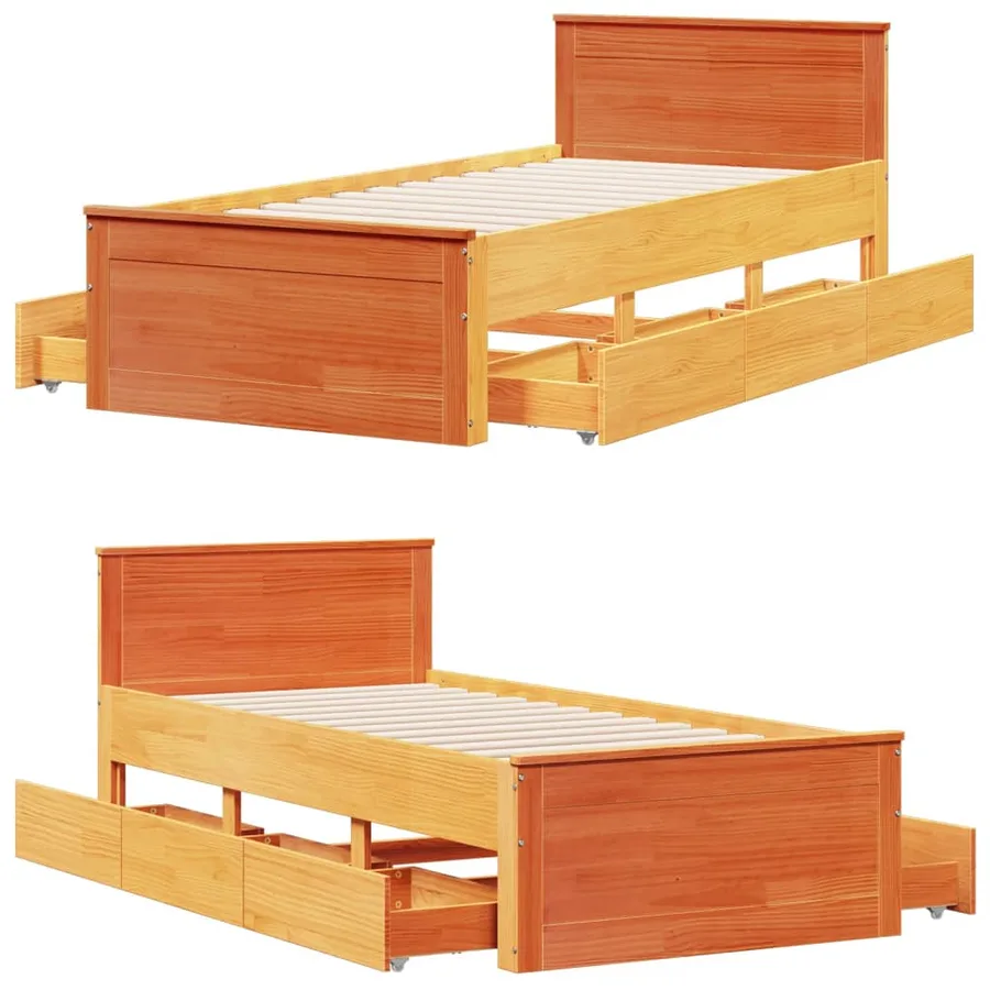 Cadre de lit sans matelas avec tête de lit 100x200 cm bois pin - 10