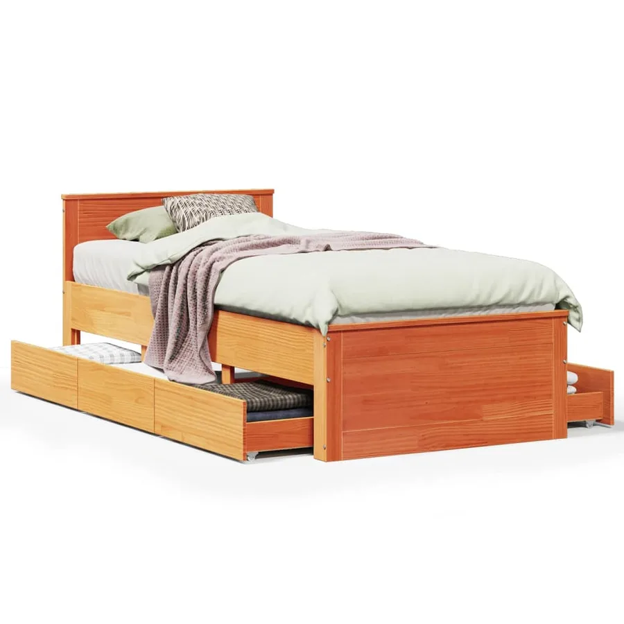 Cadre de lit sans matelas avec tête de lit 100x200 cm bois pin - 2