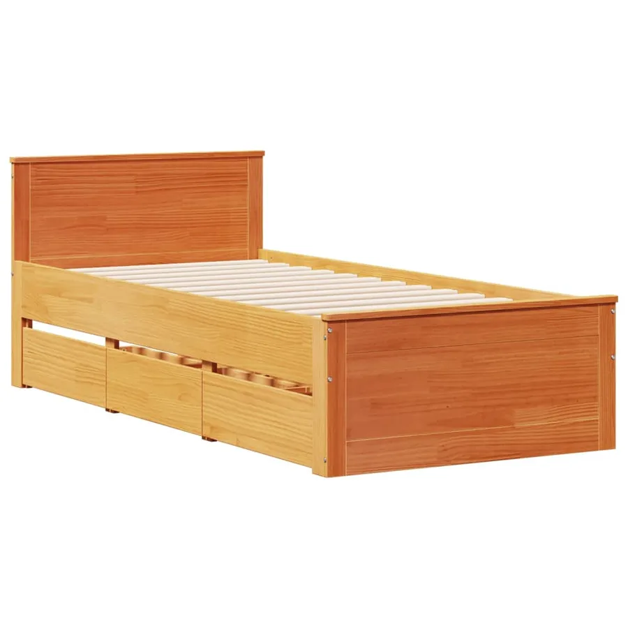 Cadre de lit sans matelas avec tête de lit 100x200 cm bois pin - 3
