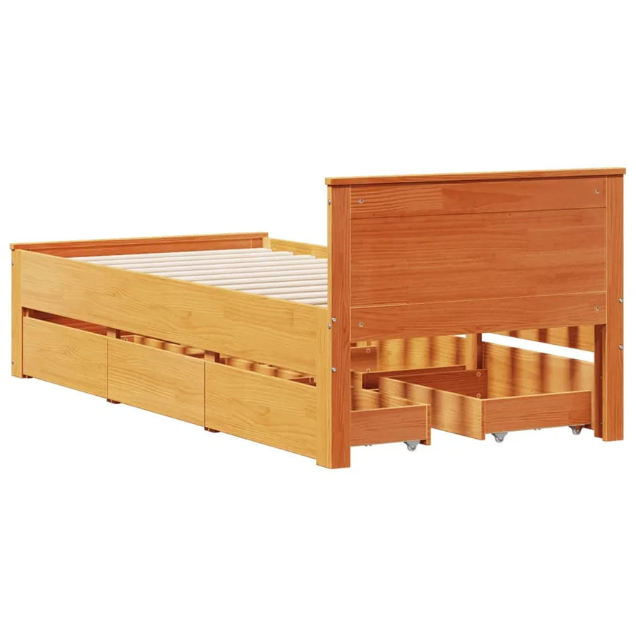 Cadre de lit sans matelas avec tête de lit 100x200 cm bois pin - 6