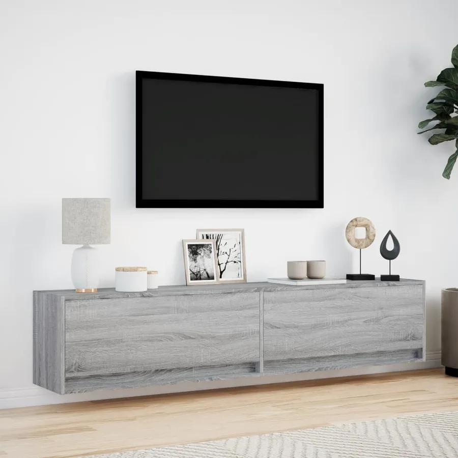 Meuble TV mural avec LED sonoma gris 180x31x38 cm - 4