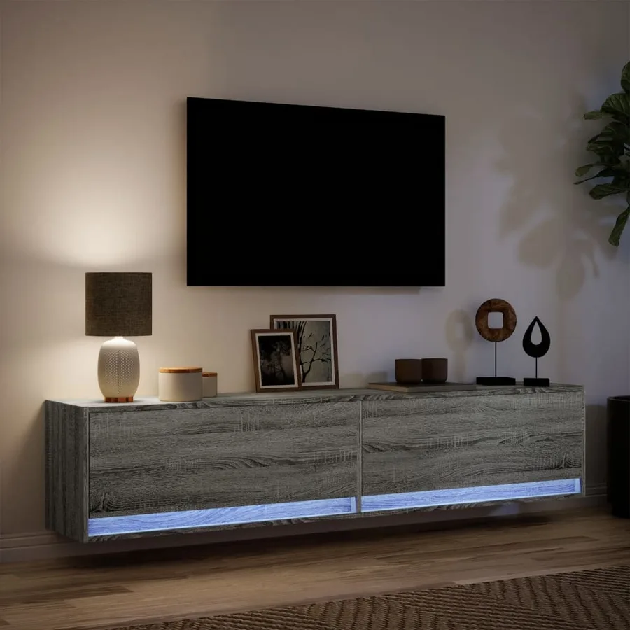 Meuble TV mural avec LED sonoma gris 180x31x38 cm - 5