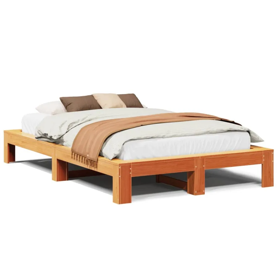 Cadre de lit sans matelas cire marron 120x190cm bois pin massif - 2