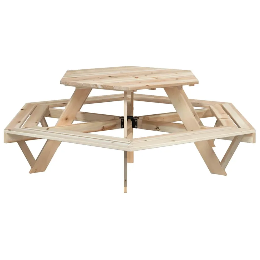 Table de pique-nique pour 6 enfants avec bancs hexagonal sapin - 2