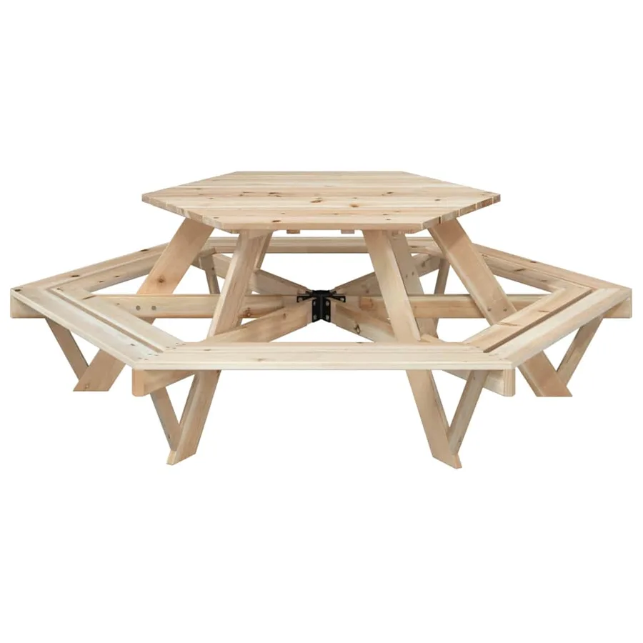 Table de pique-nique pour 6 enfants avec bancs hexagonal sapin - 4