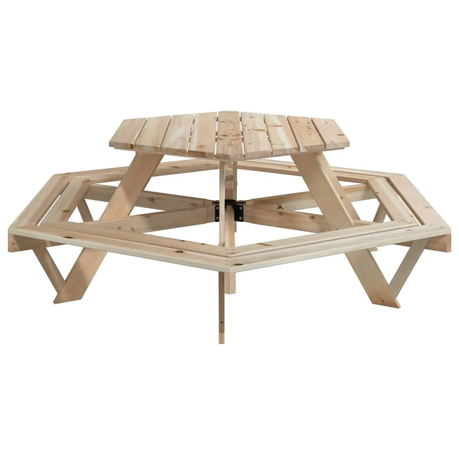 Table de pique-nique pour 6 enfants avec bancs hexagonal sapin - 5