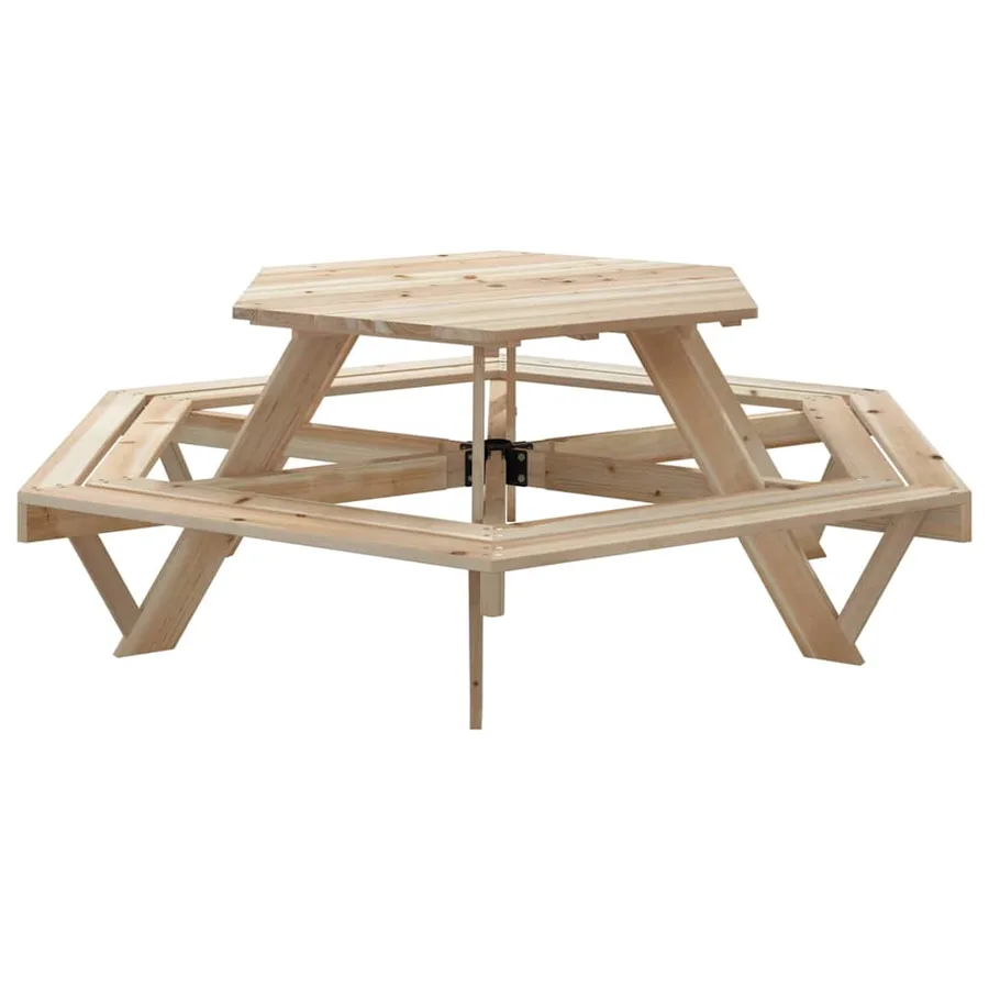 Table de pique-nique pour 6 enfants avec bancs hexagonal sapin - 6