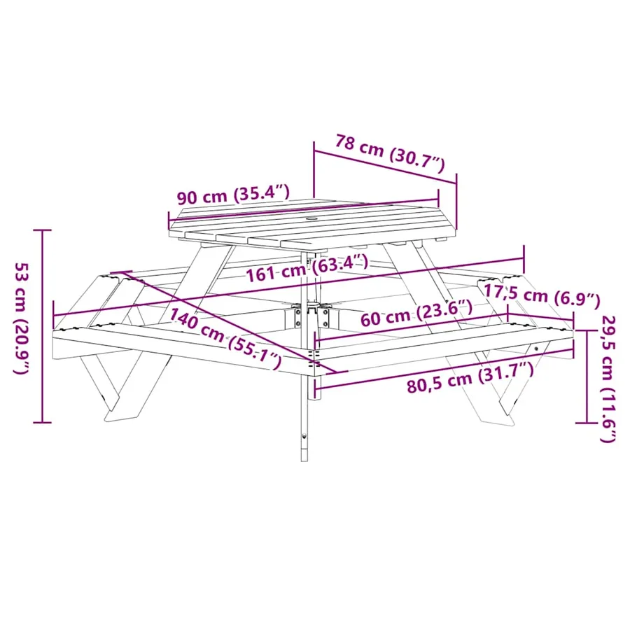 Table de pique-nique pour 6 enfants avec bancs hexagonal sapin - 8