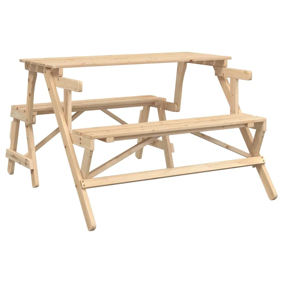Table de pique-nique avec bancs sapin massif 2 en 1 convertible - 2