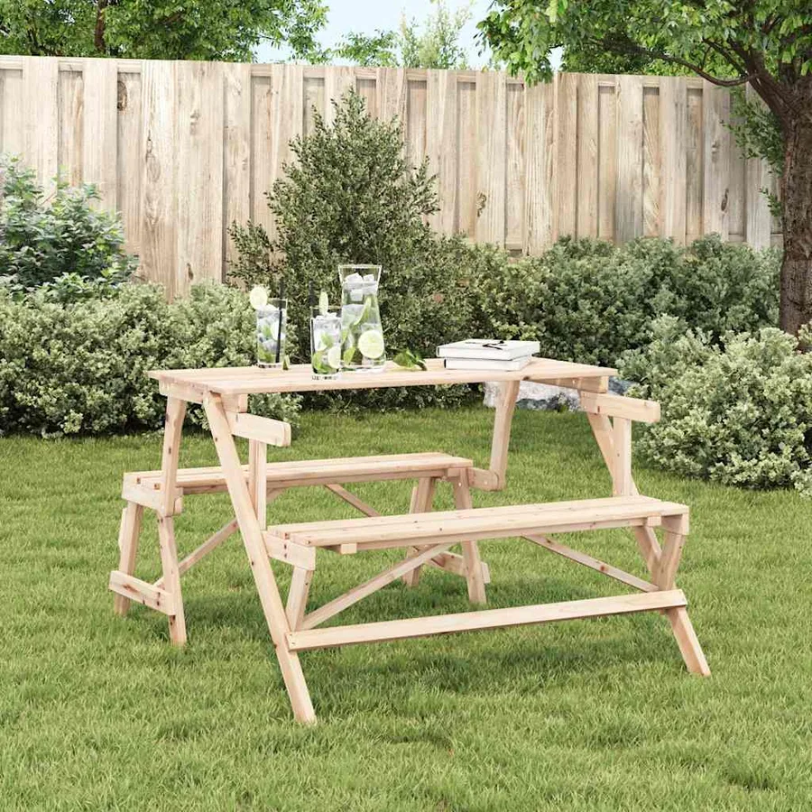 Table de pique-nique avec bancs sapin massif 2 en 1 convertible - 3