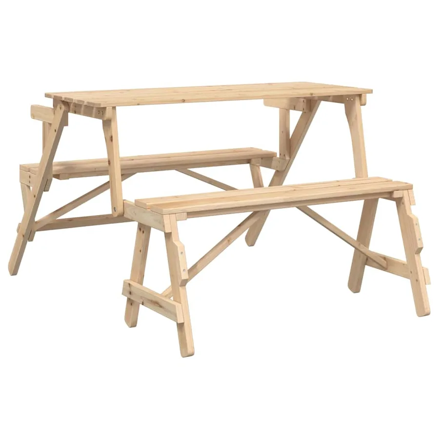 Table de pique-nique avec bancs sapin massif 2 en 1 convertible - 6